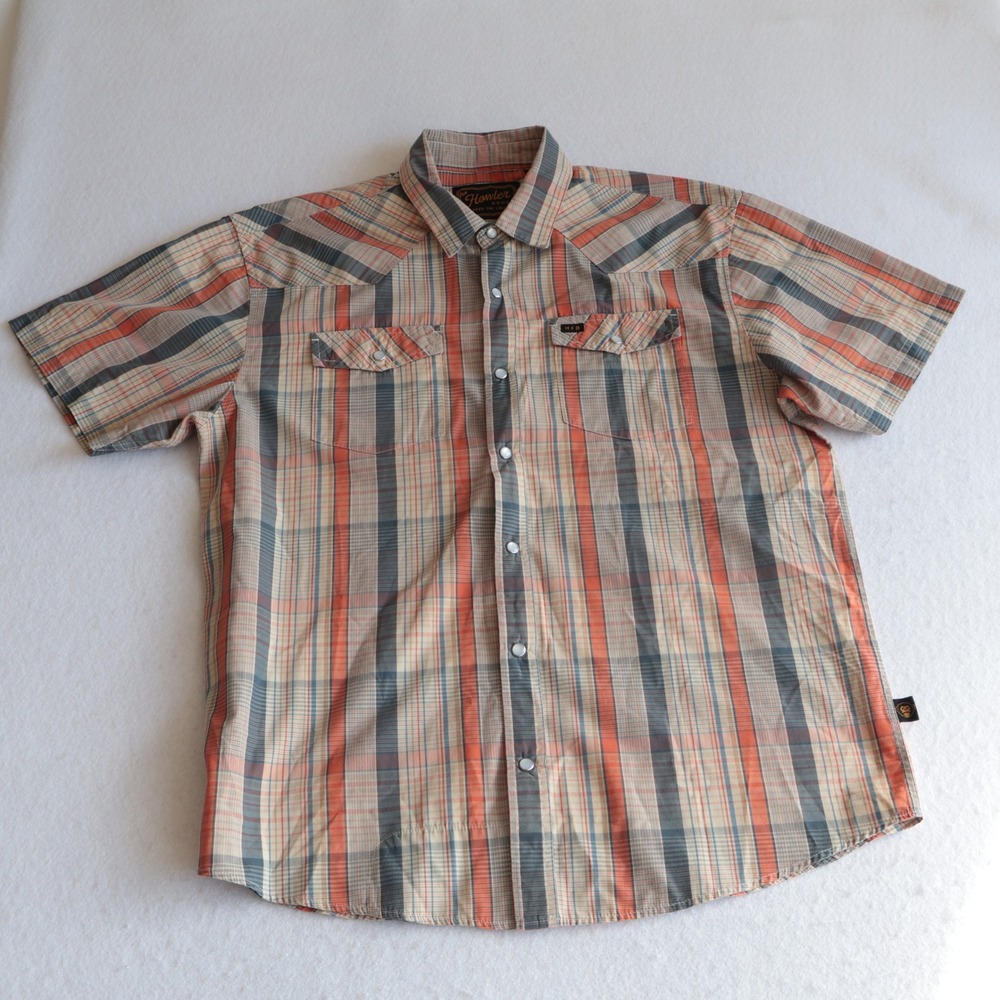 Howler Brothers Mens Size Large H Bar B Snap Shirt Pearl Snap Plaid Short Sleeve - Picture 3 of 12
